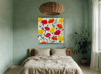 Cheerful Poppy Field floral canvas print on the wall of a bedroom