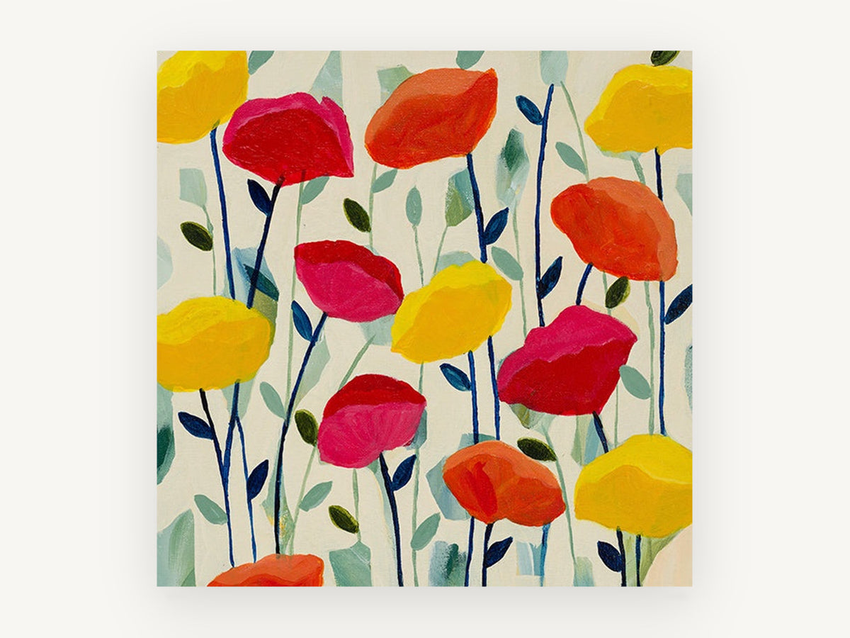 Cheerful Poppy Field, floral canvas wall art print, front view