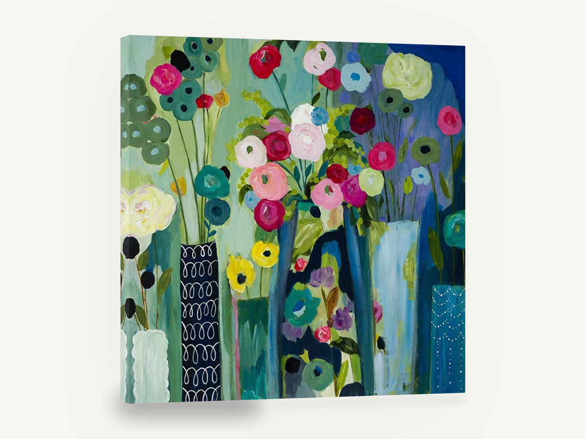 Vases of Bright Blooms, colourful flowers in vases painting, floral canvas wall art print ready to hang