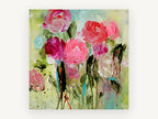 Pink Roses in Motion, floral canvas wall art print, front view
