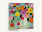 Fiesta Bouquet on Teal, colourful ranunculus bouquet vase painting, floral canvas wall art print ready to hang