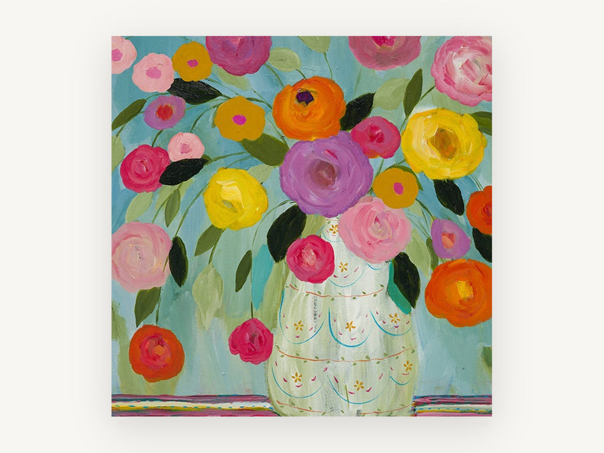 Fiesta Bouquet on Teal, floral canvas wall art print, front view
