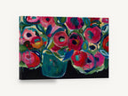 Crimson Poppies in Teal, pink red poppies teal vase painting, floral canvas wall art print ready to hang
