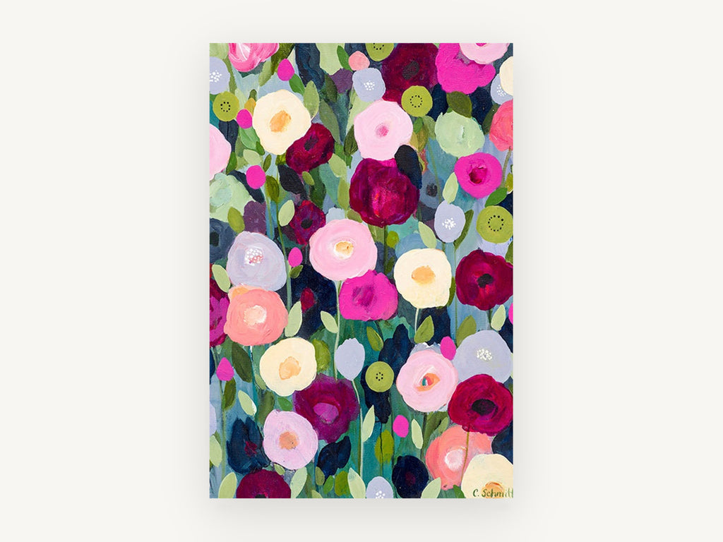 Midnight Bloom Meadow, floral canvas wall art print, front view