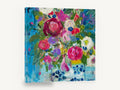 Blue Vase Bouquet, pink rose bouquet contemporary floral, floral canvas wall art print ready to hang