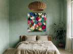 Daisy Garden Reverie floral canvas print on the wall of a bedroom