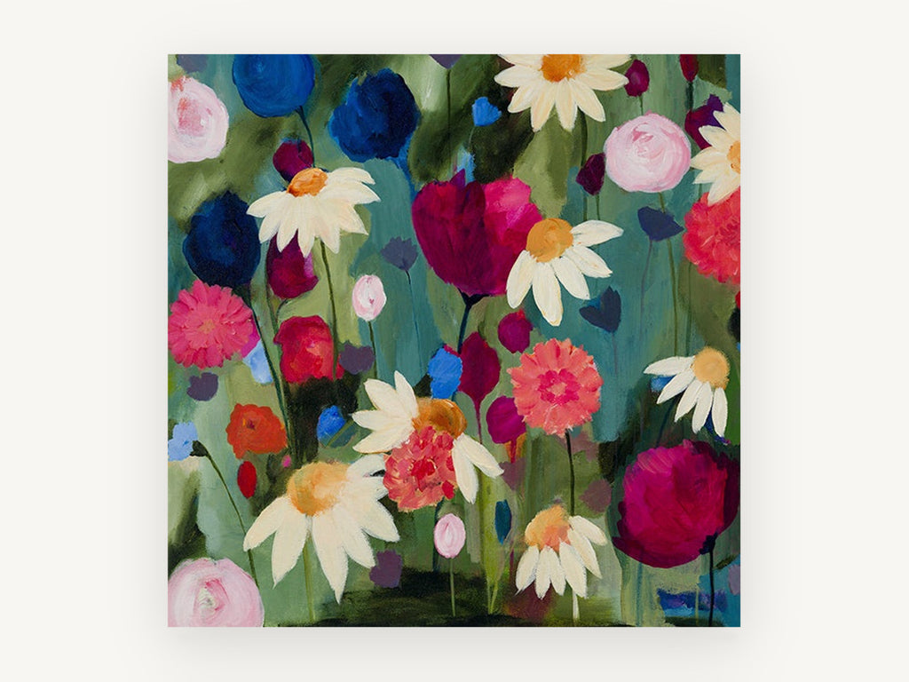 Daisy Garden Reverie, floral canvas wall art print, front view