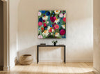 Daisy Garden Reverie floral canvas print on the wall of a hallway