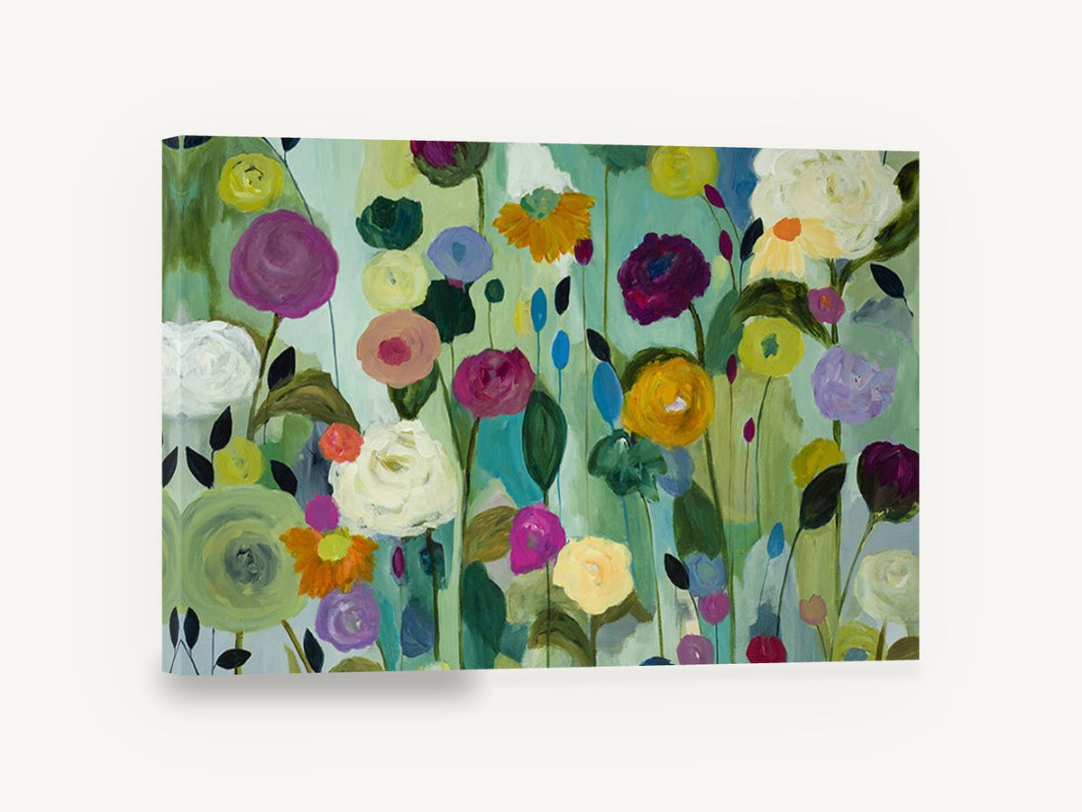Garden of Round Blooms, colourful abstract flower garden painting, floral canvas wall art print ready to hang