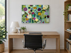 Garden of Round Blooms floral canvas print on the wall of a study