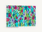 Garden of Bright Blooms, colourful abstract flower garden painting, floral canvas wall art print ready to hang