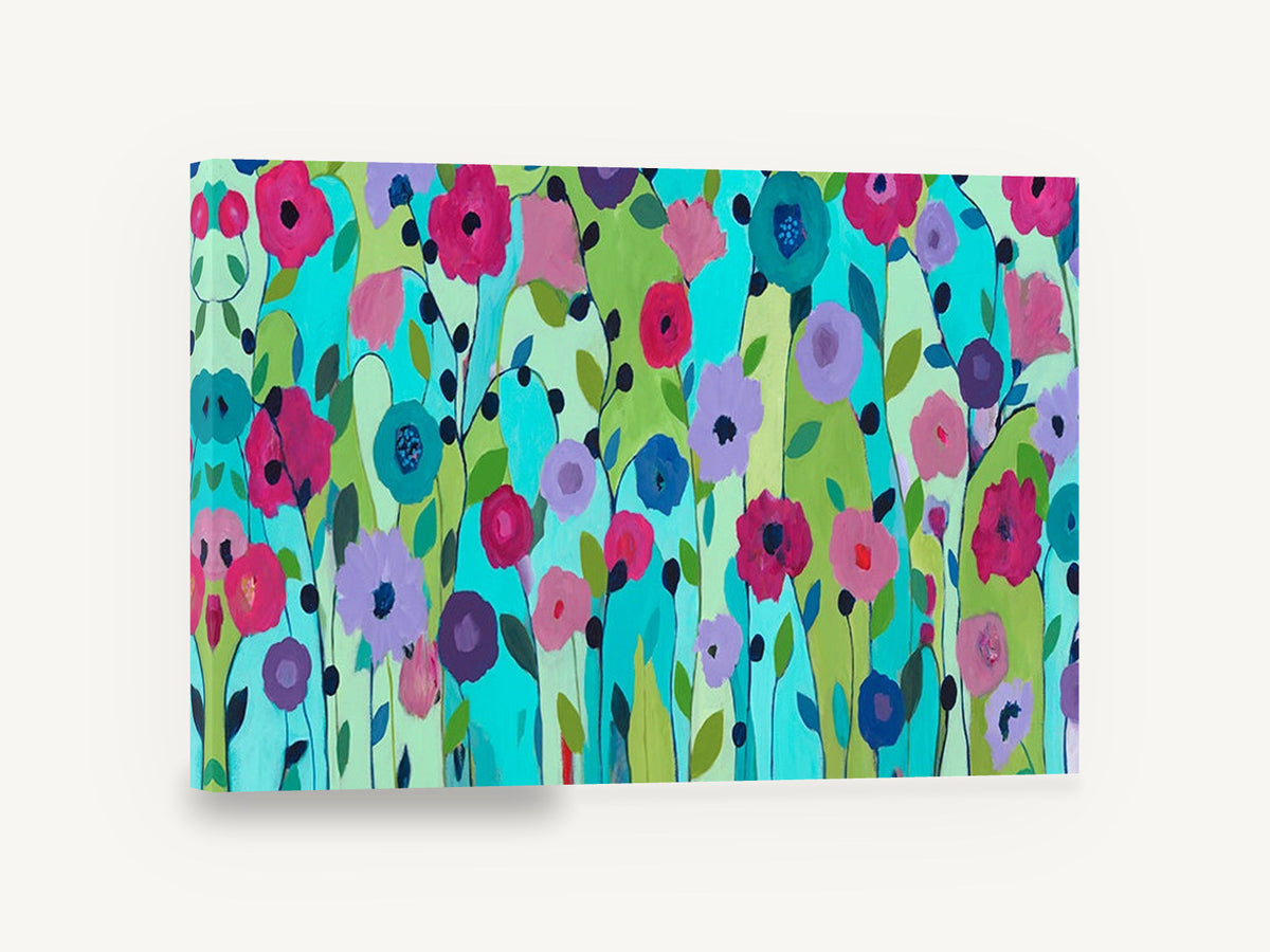 Garden of Bright Blooms, colourful abstract flower garden painting, floral canvas wall art print ready to hang