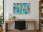 Garden of Bright Blooms floral canvas print on the wall of a study