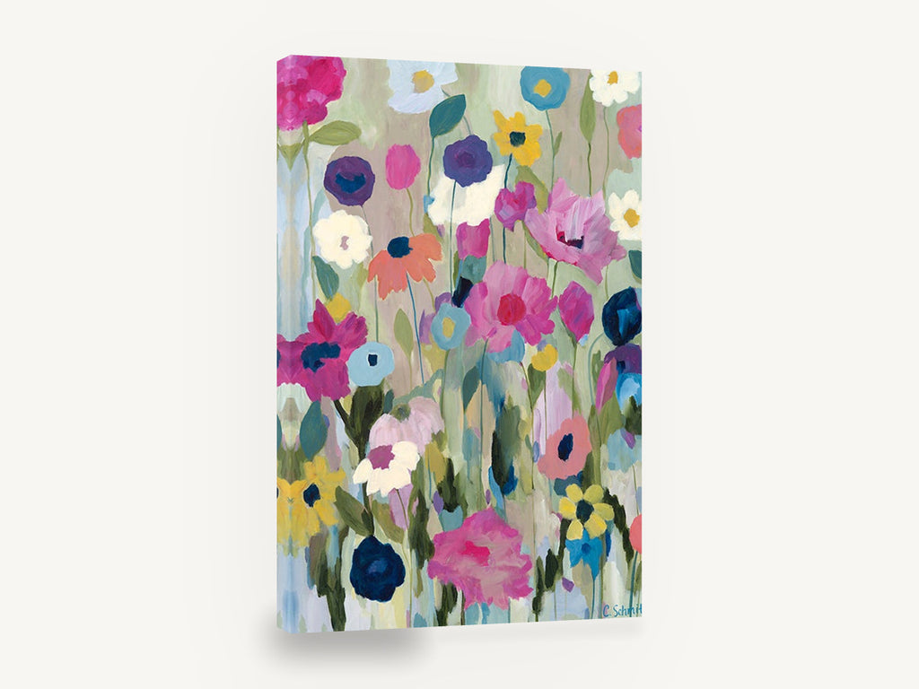 Meadow of Loose Blooms, colourful wildflower meadow abstract floral, floral canvas wall art print ready to hang
