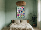Meadow of Magenta Blooms floral canvas print on the wall of a bedroom