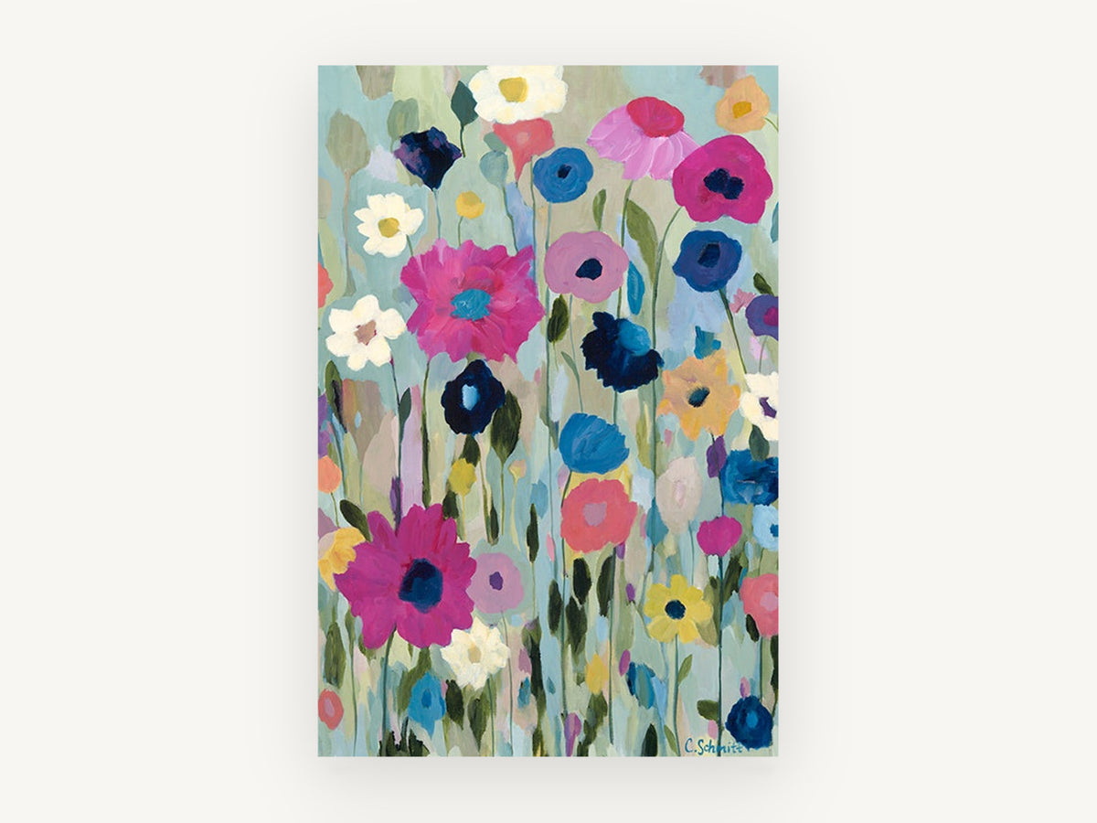 Meadow of Magenta Blooms, floral canvas wall art print, front view