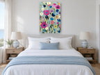 Meadow of Magenta Blooms floral canvas print on the wall of a coastal bedroom