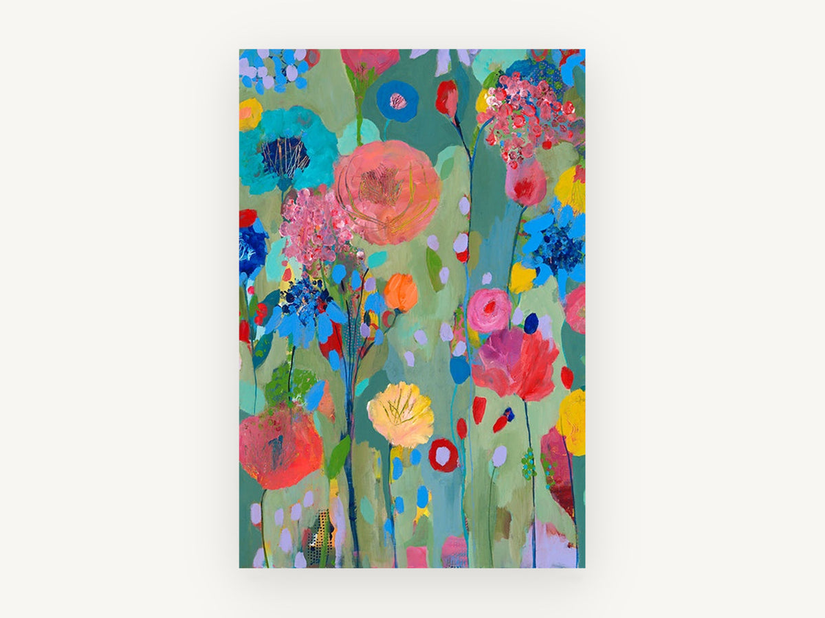 Meadow of Bright Blooms, floral canvas wall art print, front view