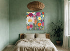 Garden at First Light floral canvas print on the wall of a bedroom
