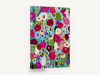 Poppy Field Confetti, colourful abstract poppies on teal, floral canvas wall art print ready to hang