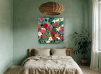 Wild Garden Bloom floral canvas print on the wall of a bedroom