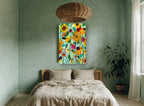 Sunflower Meadow Bloom floral canvas print on the wall of a bedroom