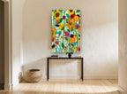 Sunflower Meadow Bloom floral canvas print on the wall of a hallway