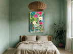 Bright Blooms in Two Vases floral canvas print on the wall of a bedroom