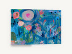 Wild Blue Garden, blue abstract floral garden wall art, floral canvas wall art print ready to hang