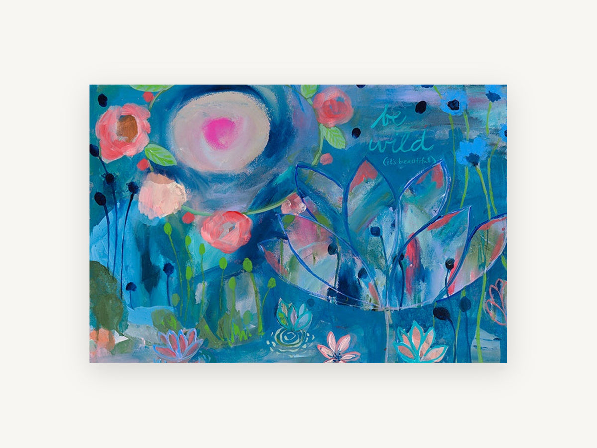 Wild Blue Garden, floral canvas wall art print, front view