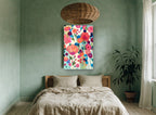 Garden of Bright Blooms floral canvas print on the wall of a bedroom