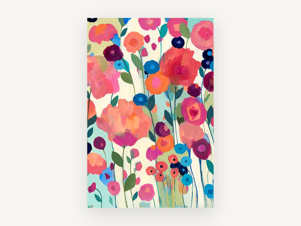 Garden of Bright Blooms, floral canvas wall art print, front view