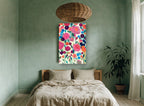 Bright Blooms Garden floral canvas print on the wall of a bedroom