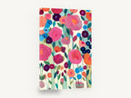 Bright Blooms Garden, pink and blue abstract flowers painting, floral canvas wall art print ready to hang