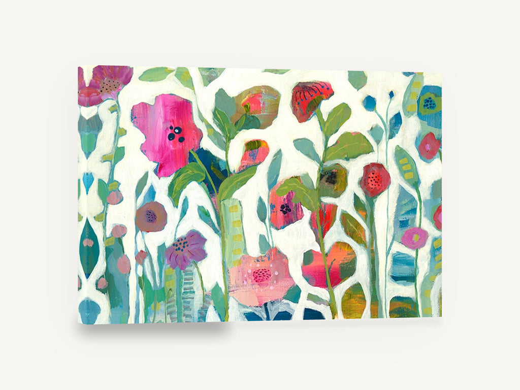 Garden Between the Cracks, pink abstract floral garden painting, floral canvas wall art print ready to hang