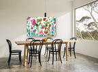 Garden Between the Cracks floral canvas print on the wall of a dining room