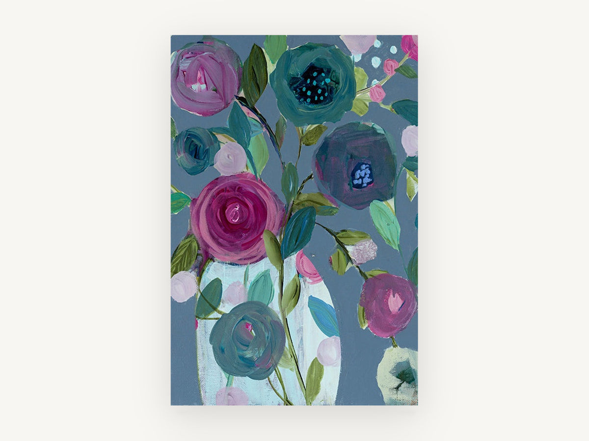 Plum Blooms on Slate, floral canvas wall art print, front view