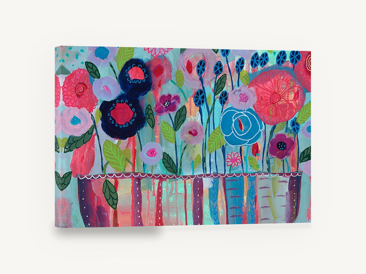 Joyful Flower Vase, colourful folk style floral vase painting, floral canvas wall art print ready to hang