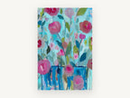 Pink Roses in Blue Vases, floral canvas wall art print, front view