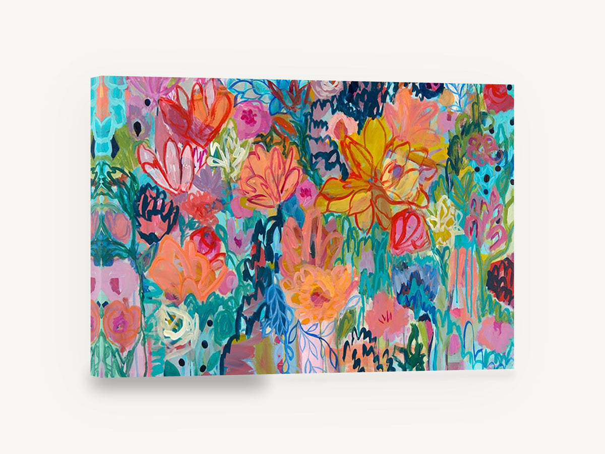 Garden in Full Chorus, colourful abstract floral garden painting, floral canvas wall art print ready to hang