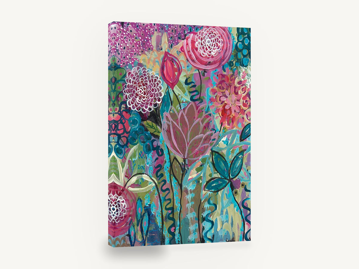 Garden of Whorls, colourful abstract floral garden painting, floral canvas wall art print ready to hang