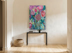 Garden of Whorls floral canvas print on the wall of a hallway