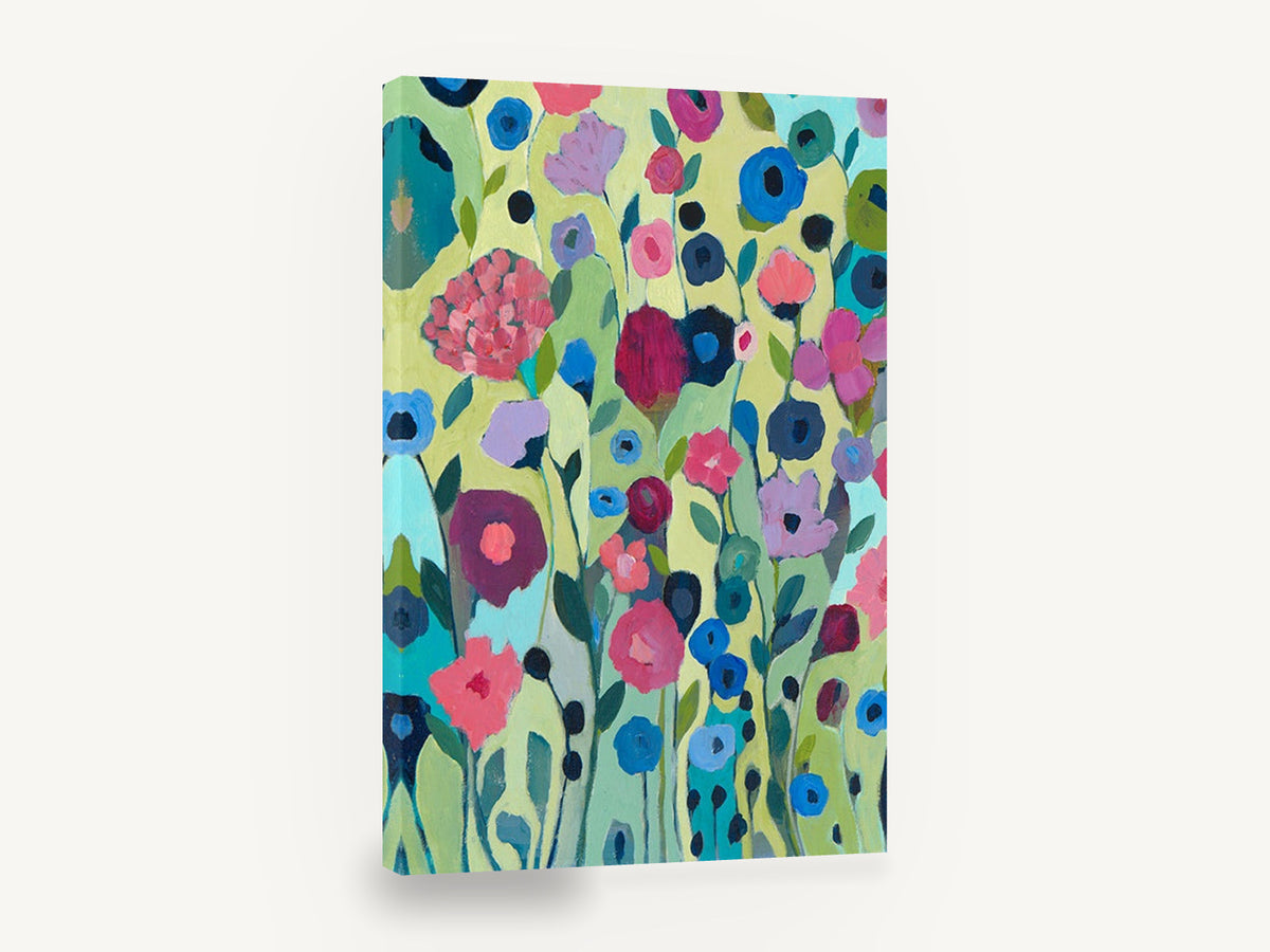 Garden of Blue Poppies, colourful abstract flower garden painting, floral canvas wall art print ready to hang