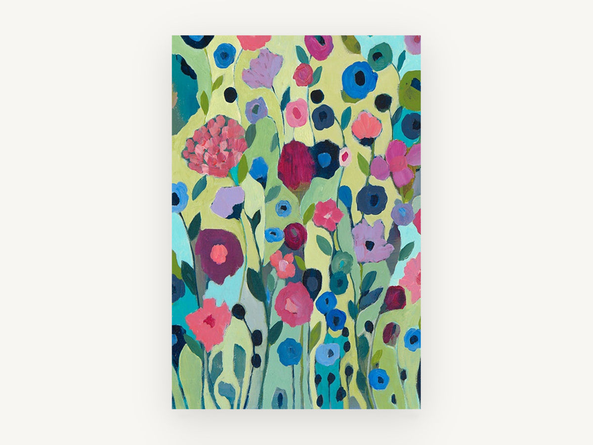 Garden of Blue Poppies, floral canvas wall art print, front view