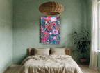 Spiralling Garden Blooms floral canvas print on the wall of a bedroom