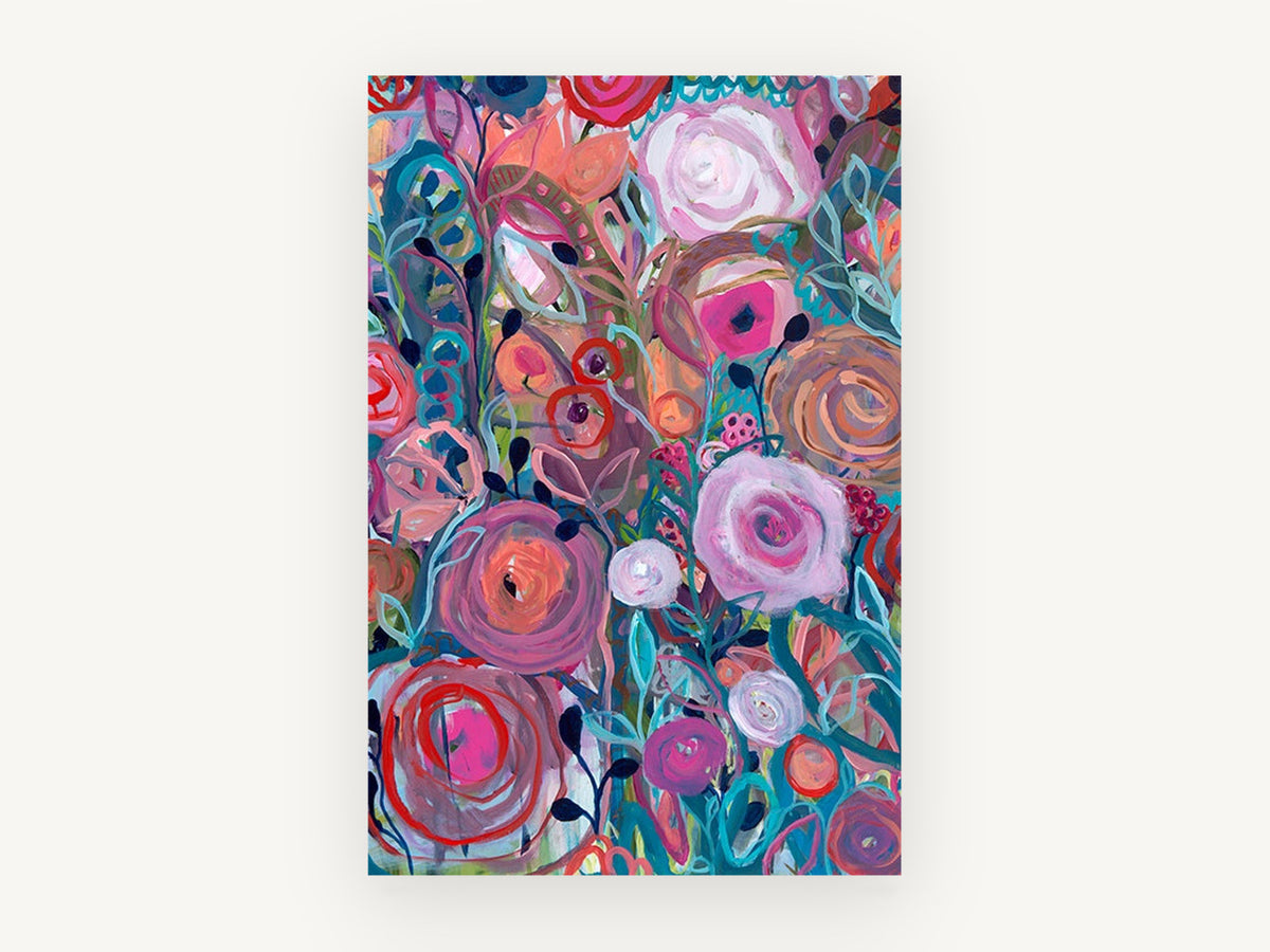 Spiralling Garden Blooms, floral canvas wall art print, front view
