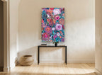 Spiralling Garden Blooms floral canvas print on the wall of a hallway