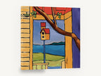Birdhouse By The Bay, birdhouse window bay view artwork, coastal canvas wall art print ready to hang