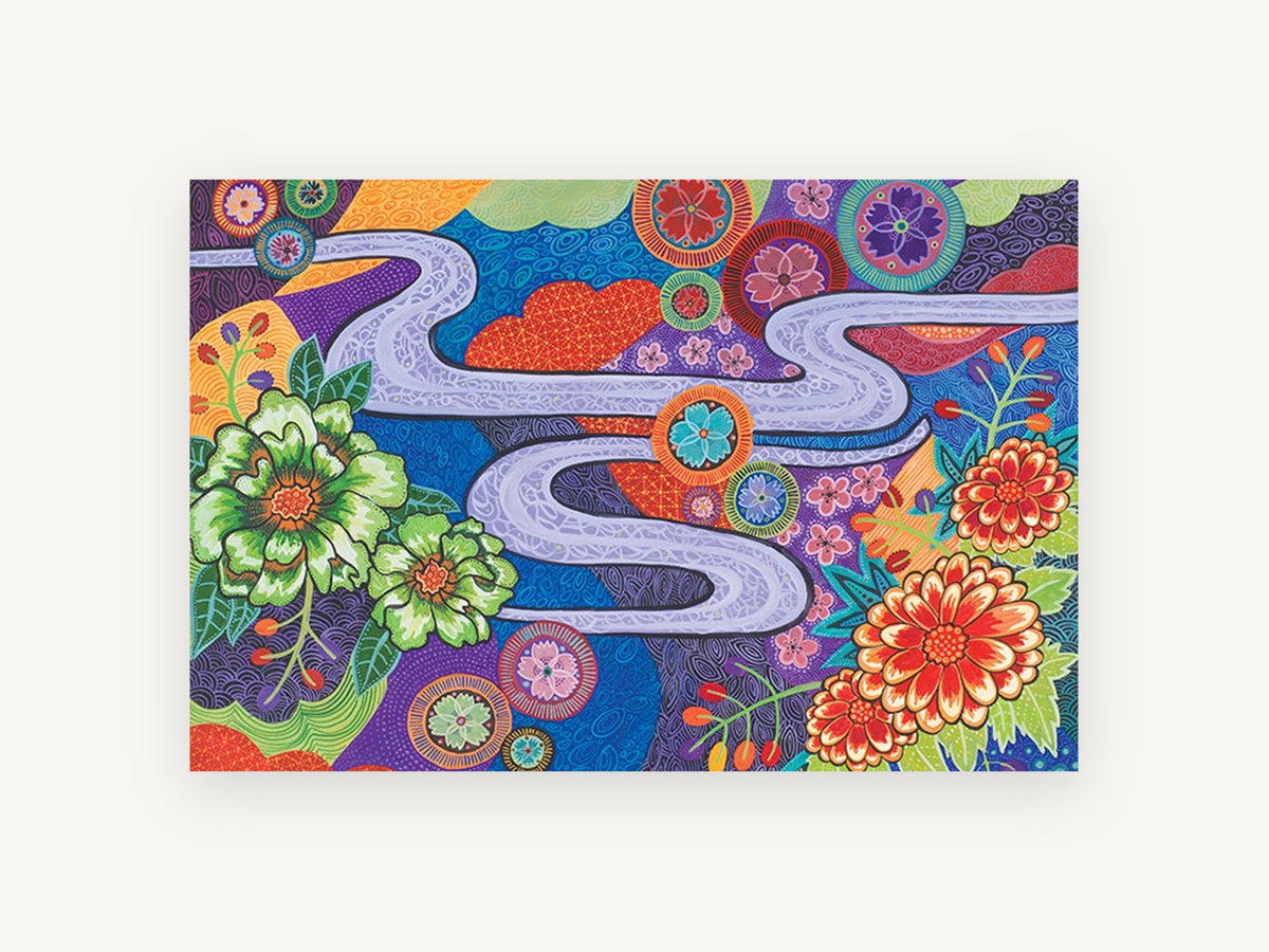 Winding River Blooms, floral canvas wall art print, front view