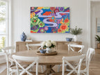 Winding River Blooms floral canvas print on the wall of a Hamptons dining room